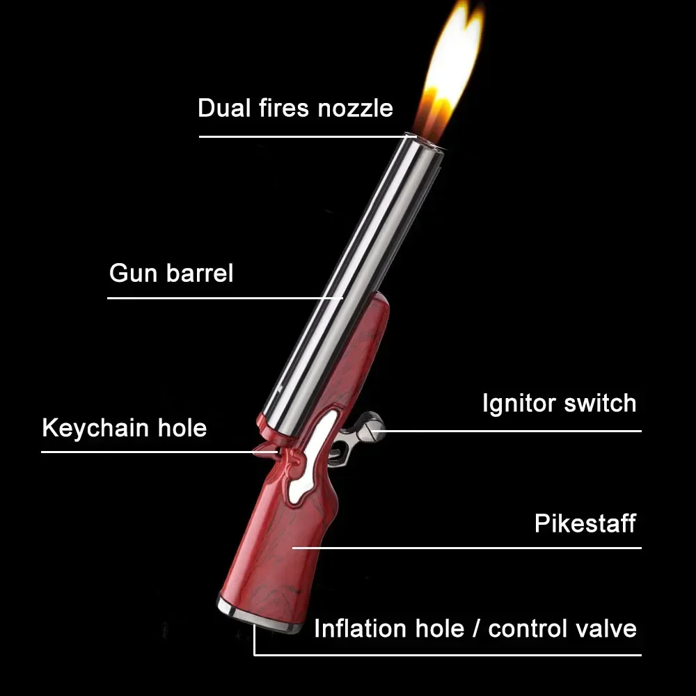 Double-barreled Shotgun Lighter Windproof Double Jet Flame Cigarette Lighter Refillable Butane Gas Smoking Accessories