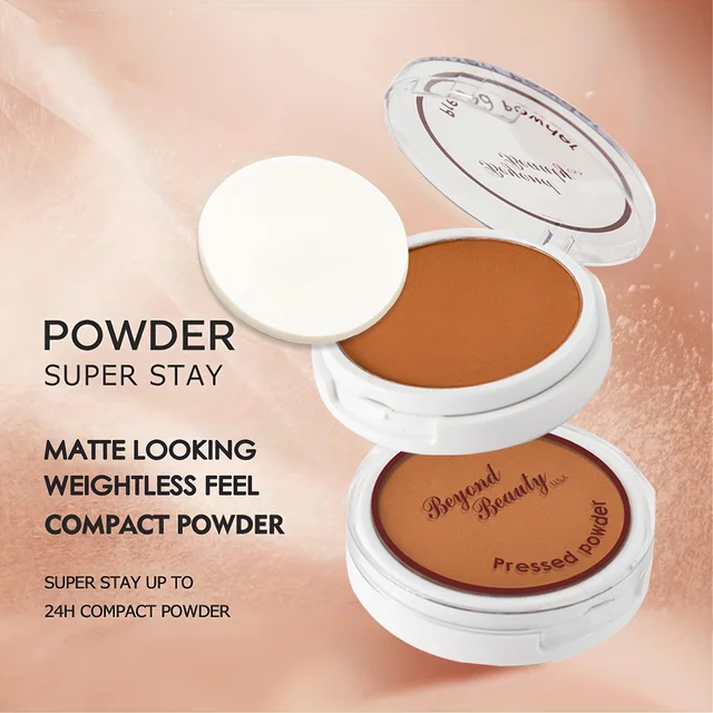 Wheat Bronzing Powder for Dark Skin, Matte Finish, Sweatproof & Oil Dark Foundation Concealer, Powder Puff And Mirror 2