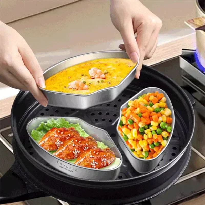 

New 304 Stainless Steel Steaming Grid Household Fan-shaped Steamer Tray With Lid Separating Steam Tray Kitchen Accessories