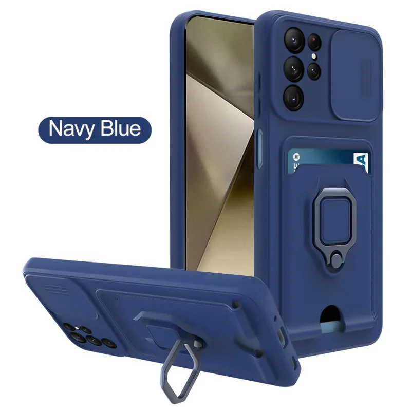 Luxury Push Window Card Slot Case with Ring Holder and Magnetic Closure