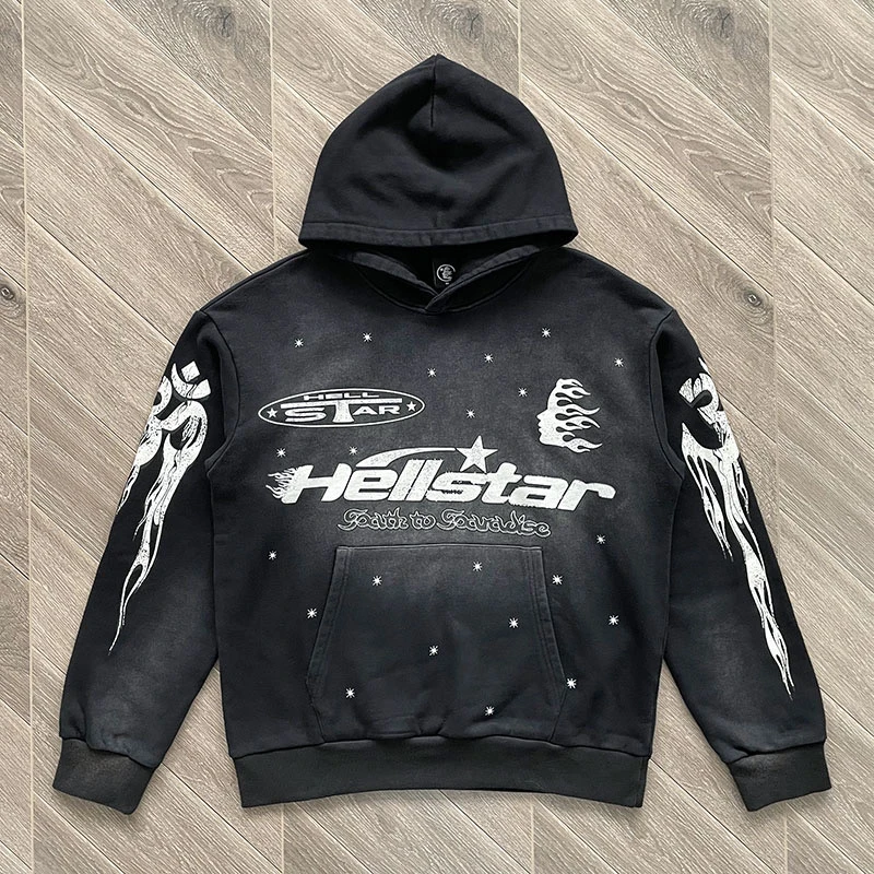 

HELLSTAR Washed Hooded Pullover Oversized Black Men Women 1:1 Hellstar Hooded Sweatshirt Suits