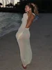 Summer Knit Hollow Out Long Dress Backless See-Through Long Flare Sleeve Holiday Beach Maxi Dresses 2025 New Lady Slim Cover Up 4