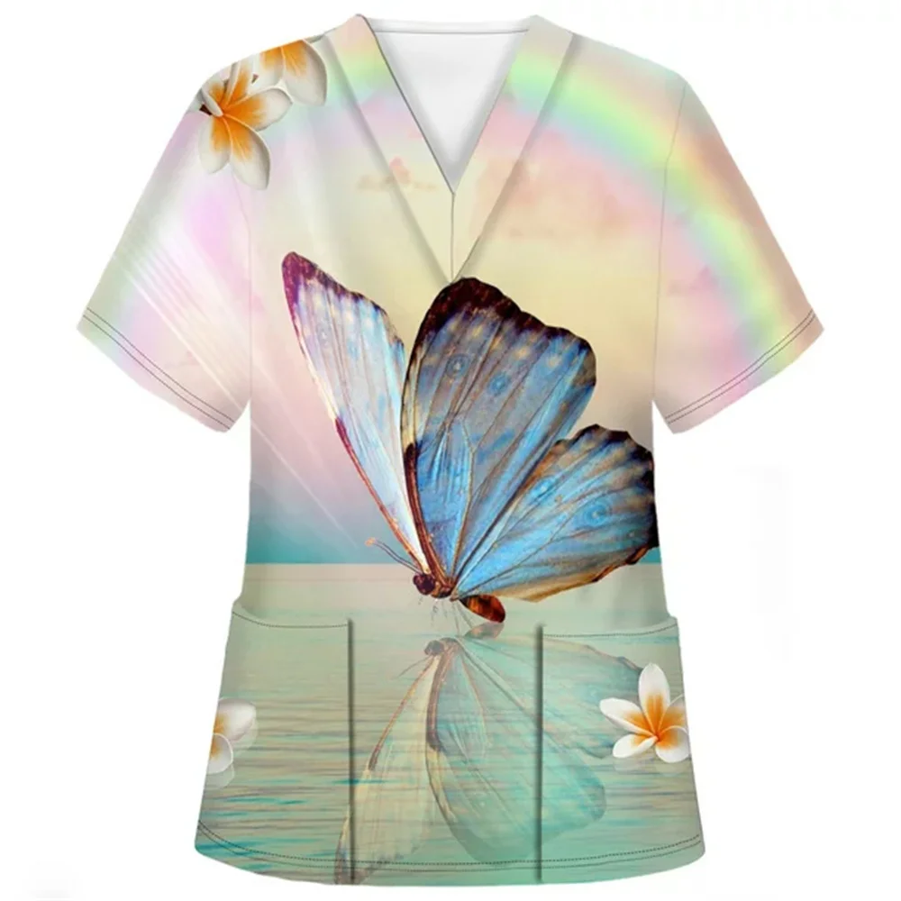 Ropa médica elegante con estampado de mariposa, uniforme
