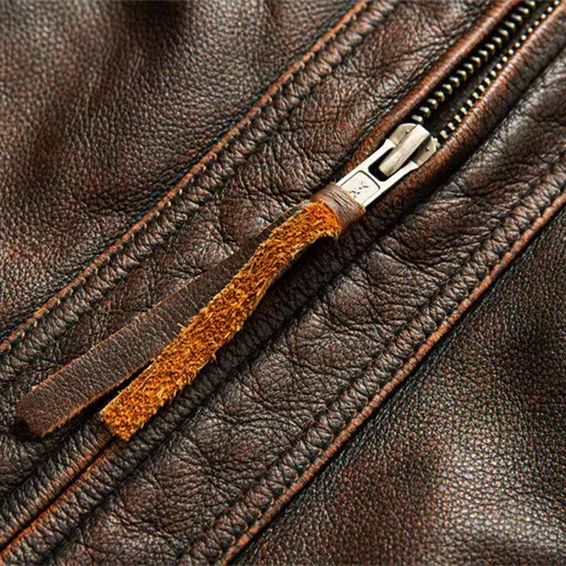 Cowhide Genuine Leather Jacket Men's Fashion Retro Old Collar Biker Jacket Spring And Autumn