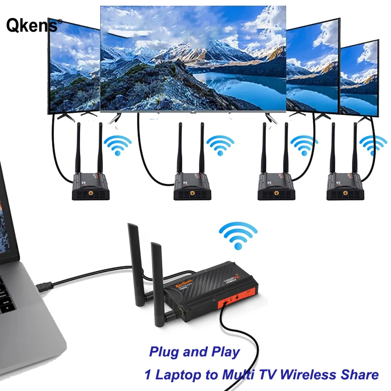 

200m Wireless Extender Display Adapter HDMI Video Transmitter and Receiver for Camera Live Streaming Laptop PC To TV Projector