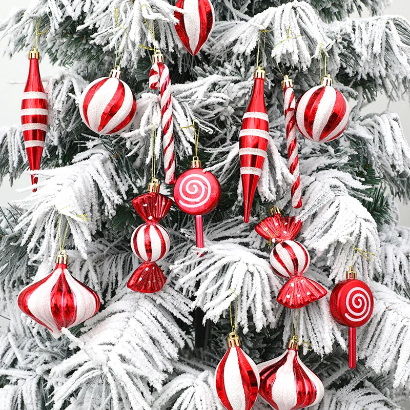 

14Pcs/Set Christmas Candy Cane Balls Hanging Pendants Xmas Tree Lollipop Pendant Ornaments Decorations Home Party Decor Navidad