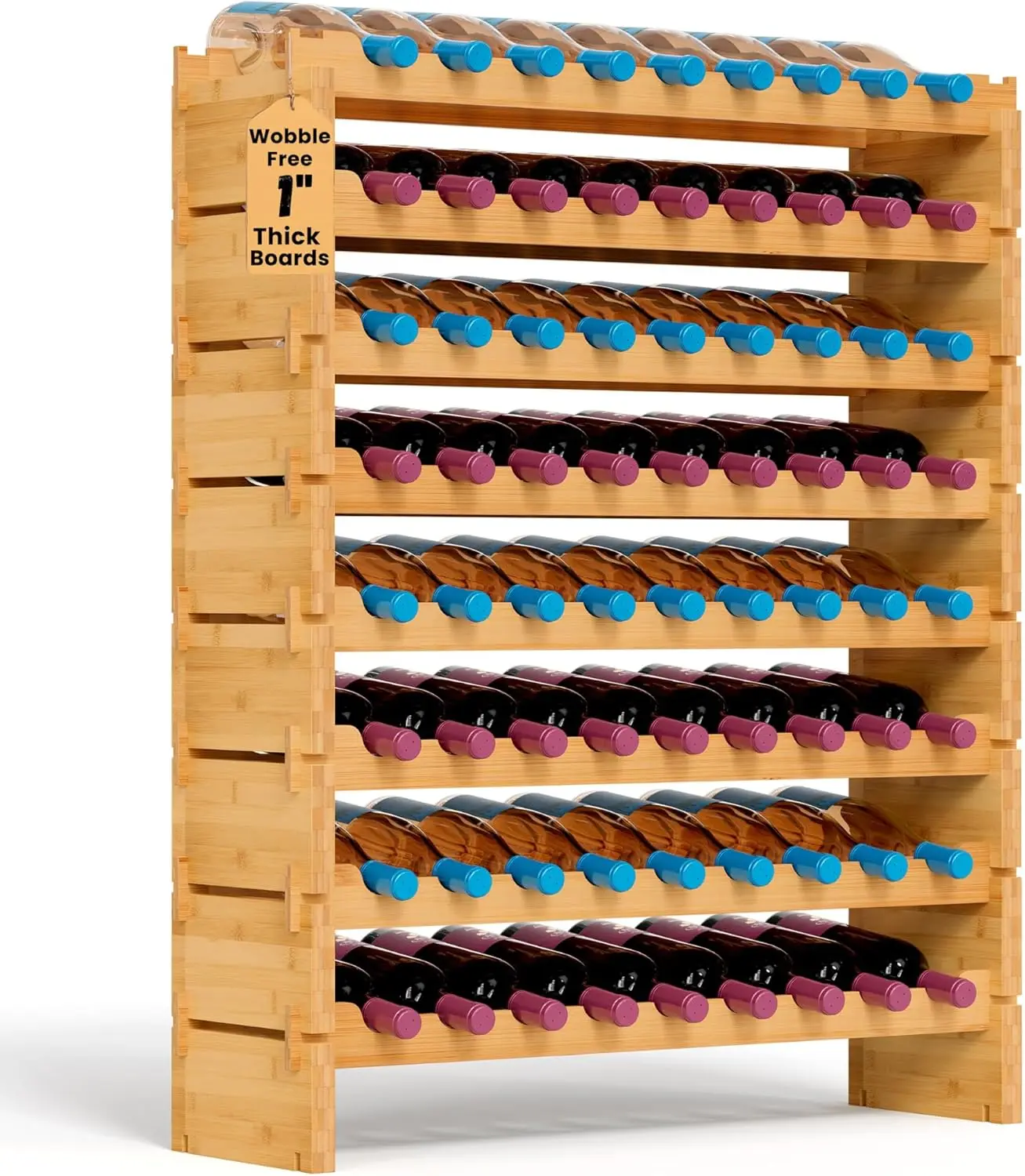72 Bottle Stackable Bamboo Wine Rack, 8-Tier Modular Shelf, Sturdy ...