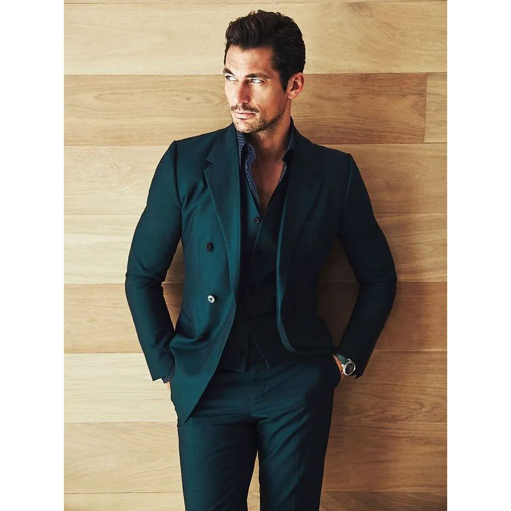 Green Notch Lapel Men Suits 3 Piece Fashion Business Casual Outfits Elegant Groom Wedding Tuxedo Slim (Blazer+Vest+Pants)