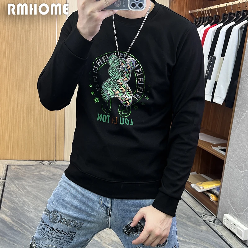 Luxury Large Cartoon Bear Pattern Mens Knitted Sweater Streetwear O-Neck  Slim Long Sleeved Pullover Sweaters Korean Men Clothes - AliExpress