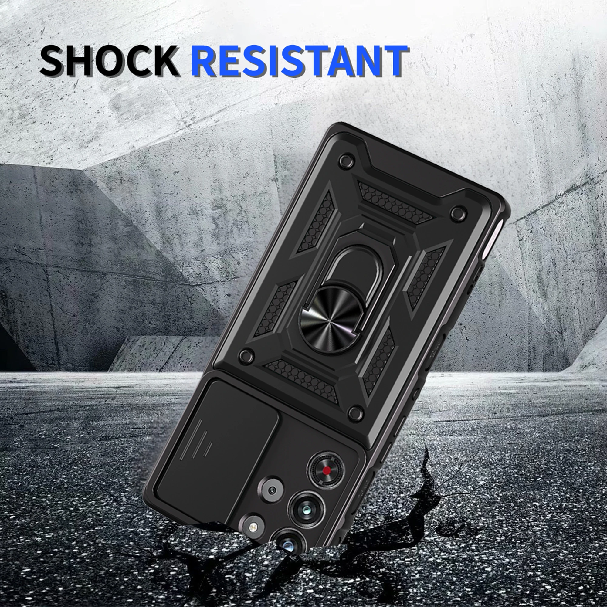 Camera Armor Phone Case with Magnetic Holder Ring and Full Lens Protection - Silicone Bumper Cover