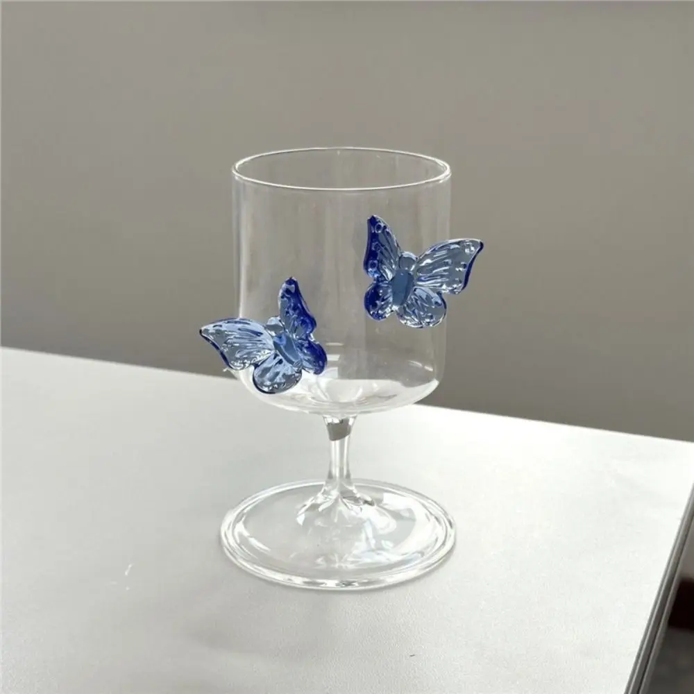 Heat-resistant High Legged Glass Cup INS Decorative INS Butterfly Wine Glass High Beauty Stripe Champagne Drinkware Glasses