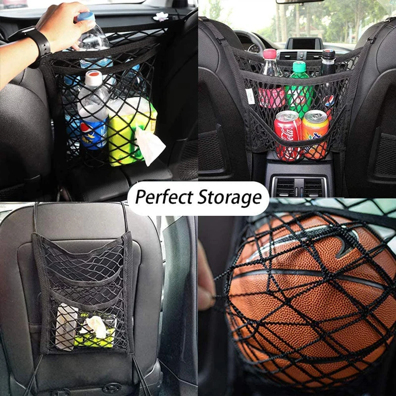 Car Storage Net Bag Between Seats Car Divider Pet Barrier Stretchable Elastic Mesh Bag Organizer Auto Accessories images - 6