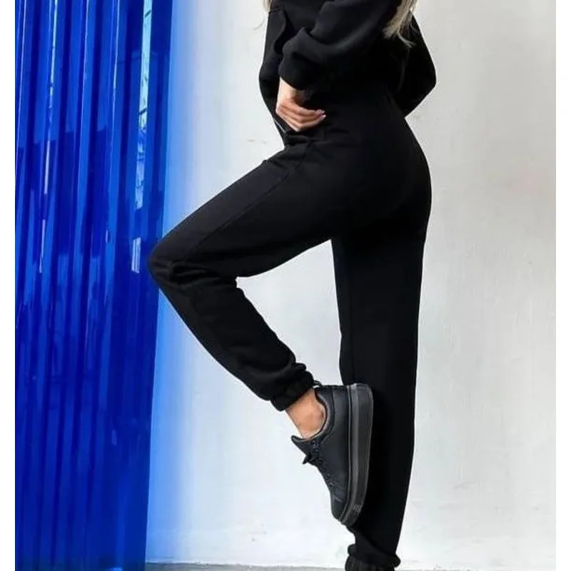 Women's New Autumn and Winter Solid Color Plus Velvet Long Sleeve Hooded Zipper Women's Hoodie Pants Women's Two-piece Set
