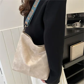 حقيبة كتف نسائية ذات سعة كبيرة على الطراز البوهيمي، حقيبة يد كلاسيكية مع حزام عريض، حقيبة يد كاجوال للركاب، حقيبة كتف كاجوال