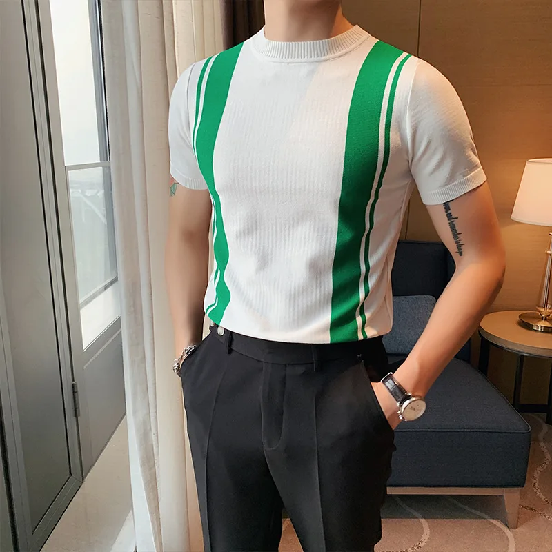 

Лето 2024, новая Корейская версия, Приталенная футболка с коротким рукавом, с круглым вырезом, в полоску