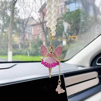 Decorazione per Interni Auto a Forma di Angelo, Raffinato Ciondolo con Diamanti per Specchietto Retrovisore, Accessorio Regalo