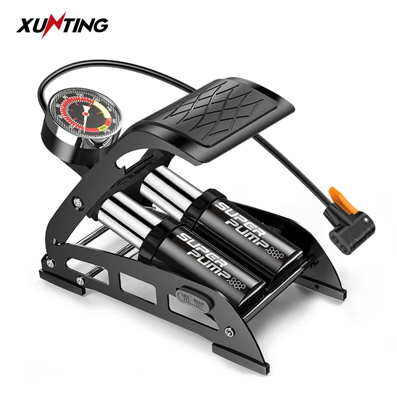 

Xunting Double Barrel Bike Floor Foot Pump Air Inflator MAX 200PSI Precision Pressure Gauge Scharder Presta Valve Bicycle Pump