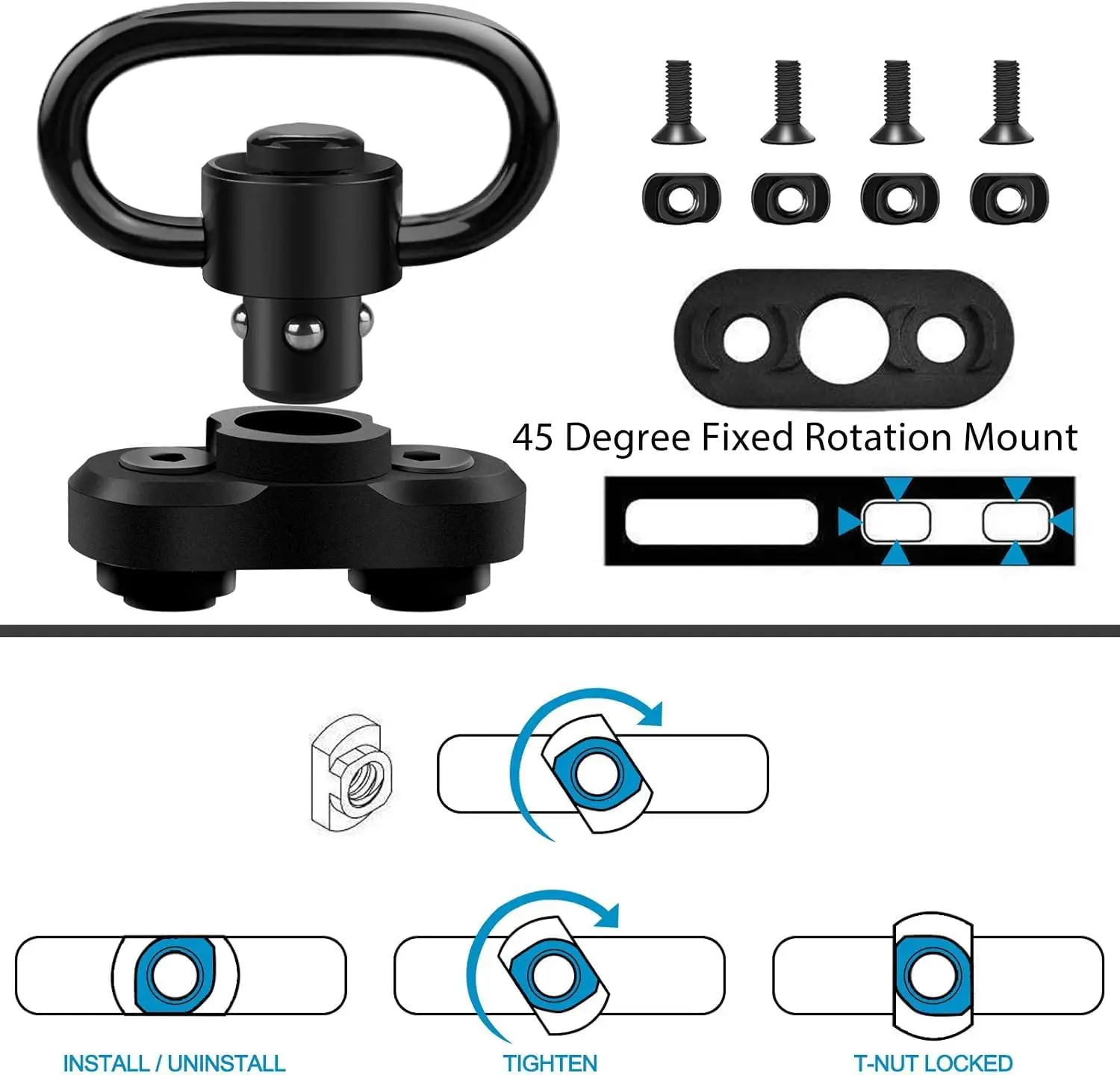 Rifle Sling Swivel Stud Mount Adapter Mlok Rail Quick Release QD Sling Swivel Mount Adapter Hunting Gun Accessories 1.25inch