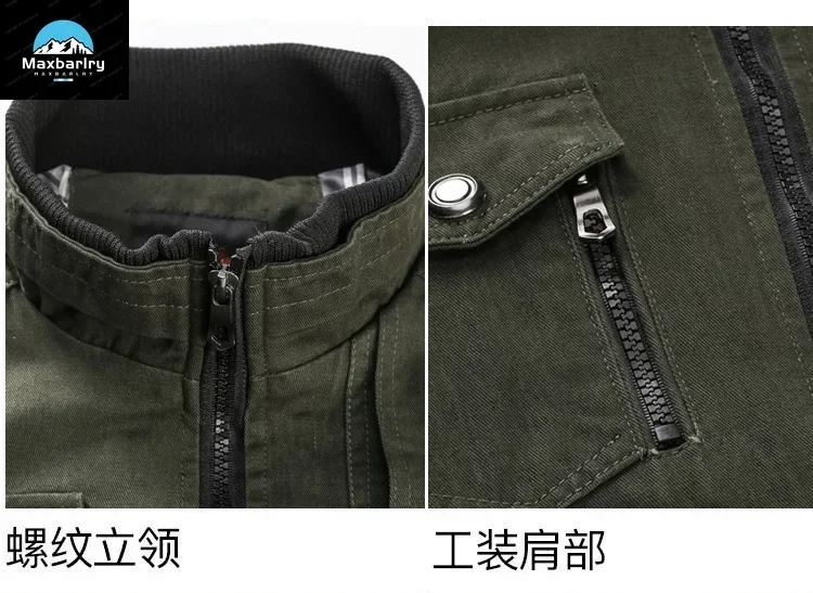 Men Jacket 2023 Casual Slim Fit Solid Color Long Sleeved Zippered Work Suit Windproof army green Pilot Clothing Men's Top  Winte