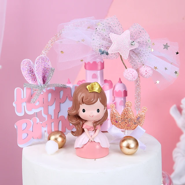 Princesa rosa menina balão de ar quente decoração, festa de casamento,  castelo estrela, feliz aniversário bolo Topper, cozimento presente do amor  - AliExpress