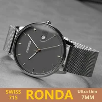 CADISEN suisse Ronda 715 montre à Quartz homme 7MM cadran Ultra-mince saphir lumineux acier inoxydable Milano maille bracelet montres hommes 1