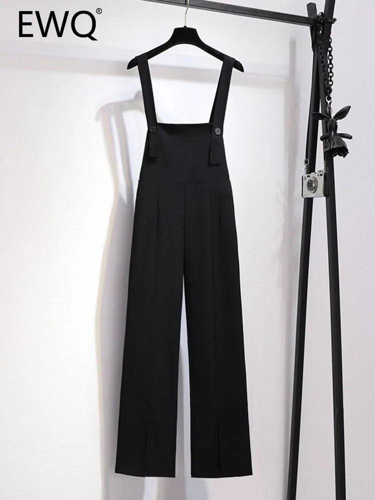 EWQ Sweet Style Women Jumpsuits Drape Split Solid Color High Waist Bandage Female Jumpsuit Spring Summer 2023 New 27SN1323