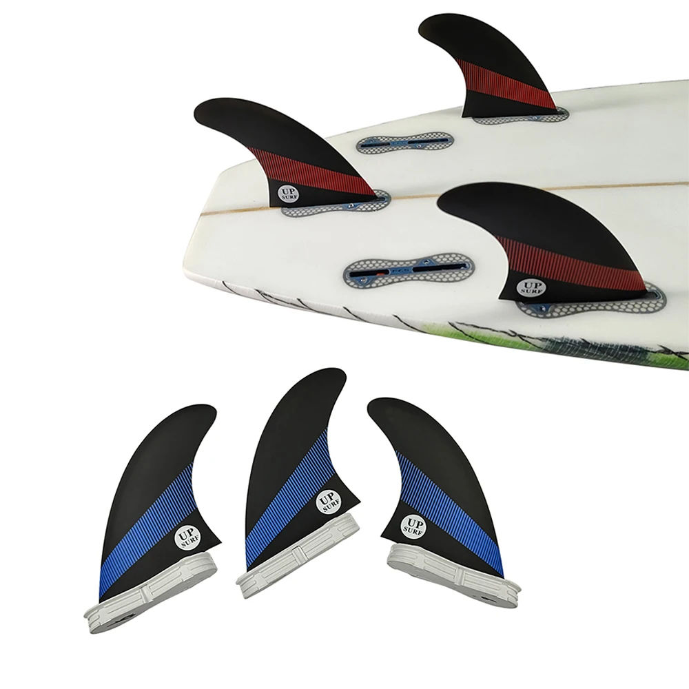 UPSURF FCS 2 G5 Size Red/Purple With Black Surfing Fins Thruster(3 Fins) Fibreglass Performance Core Double Tabs 2 Surfboard Fin