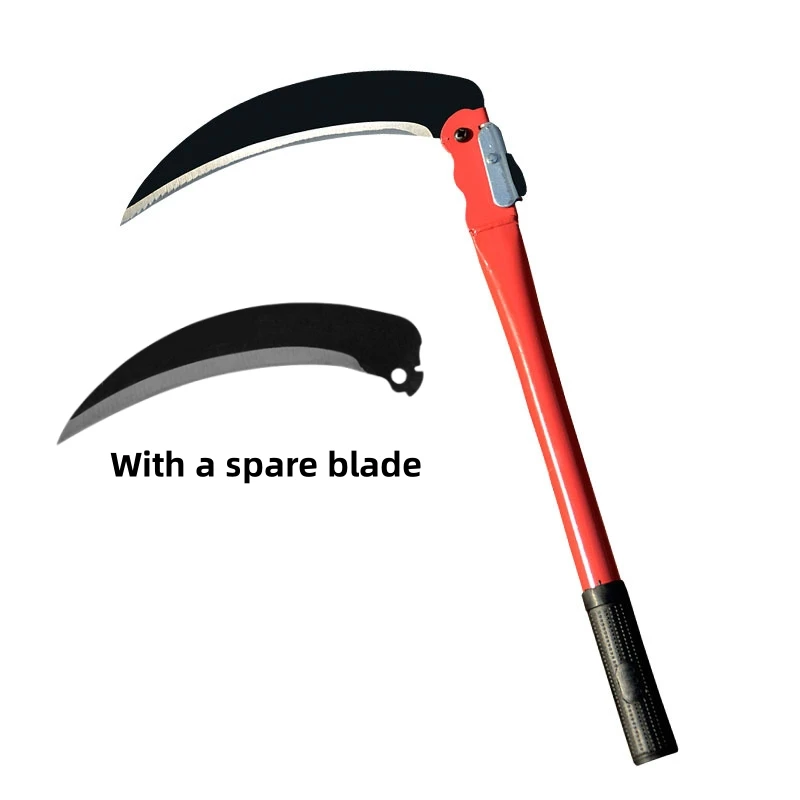 

Agricultural Folding Sickle Long Handle Folding Scythe Lawn Mower Gardening Grass Weeding Knife with spare blade Garden Tool