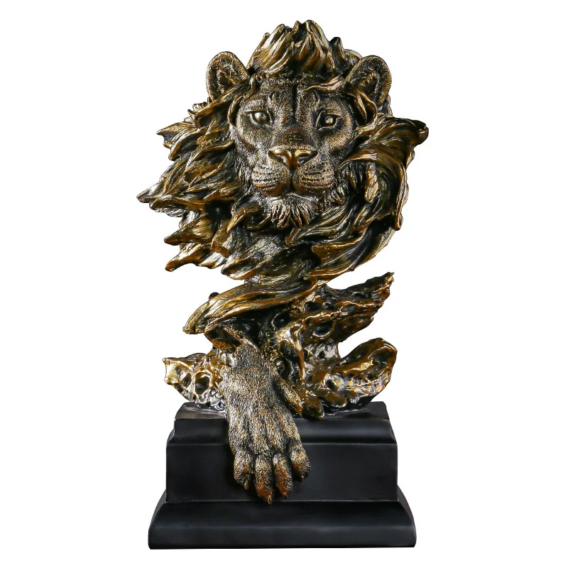 

Lion Statue Vintage Animal Imitation Bronze Lion Head Resin Crafts Living Room, Porch, Office, Home Decoration, Modern Art