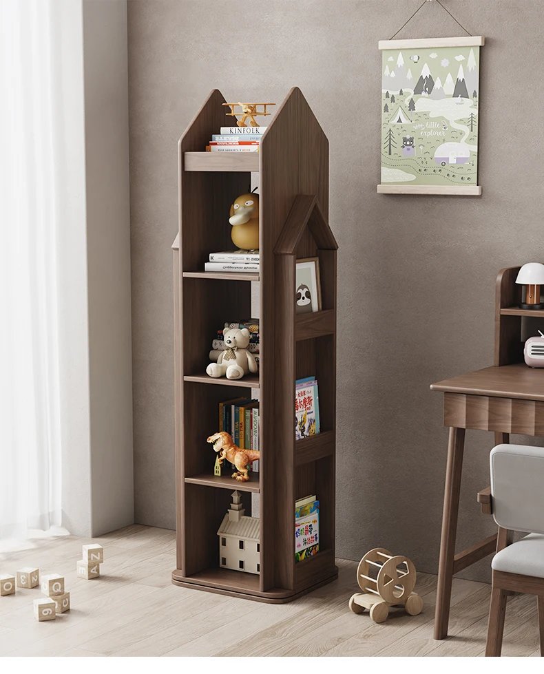 

Children's bookshelf storage shelf floor simple solid wood bookcase home mobile rotary 360 small storage shelf
