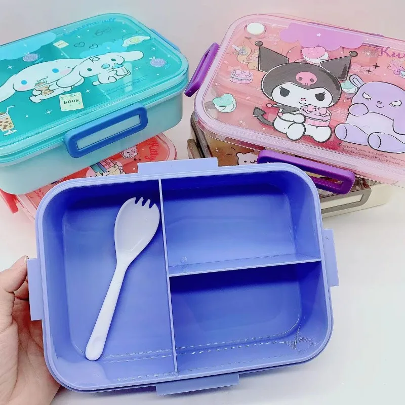 Sanrio Hello Kitty Kawaii Cinnamoroll 별도의 도시락 상자 플라스틱 Kuromi 멜로디 도시락 상자 과일 샐러드 상자 어린이 식기