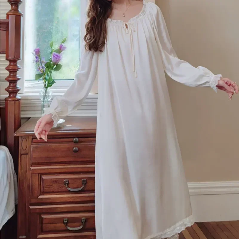 

Ночная рубашка женская из вискозы, пикантное нижнее белье в стиле пэчворк, Бежевая длинная ночная сорочка, кружевная одежда для отдыха, на лето