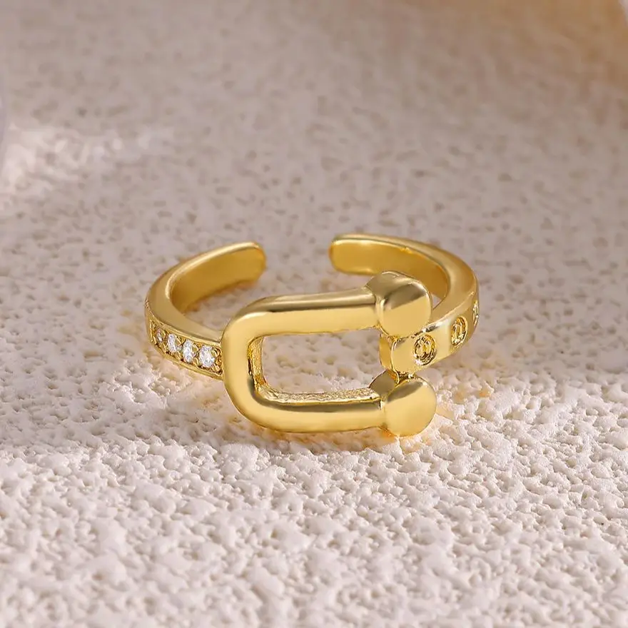 Zircon Geometric Lock Rings Stainless Steel Adjustable