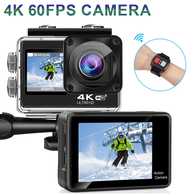 

Action Camera 4K 60FPS Cameras 24MP 2.0 Touch LCD 4X EIS Dual Screen WiFi Waterproof Remote Control Webcam Sport Video Recorder