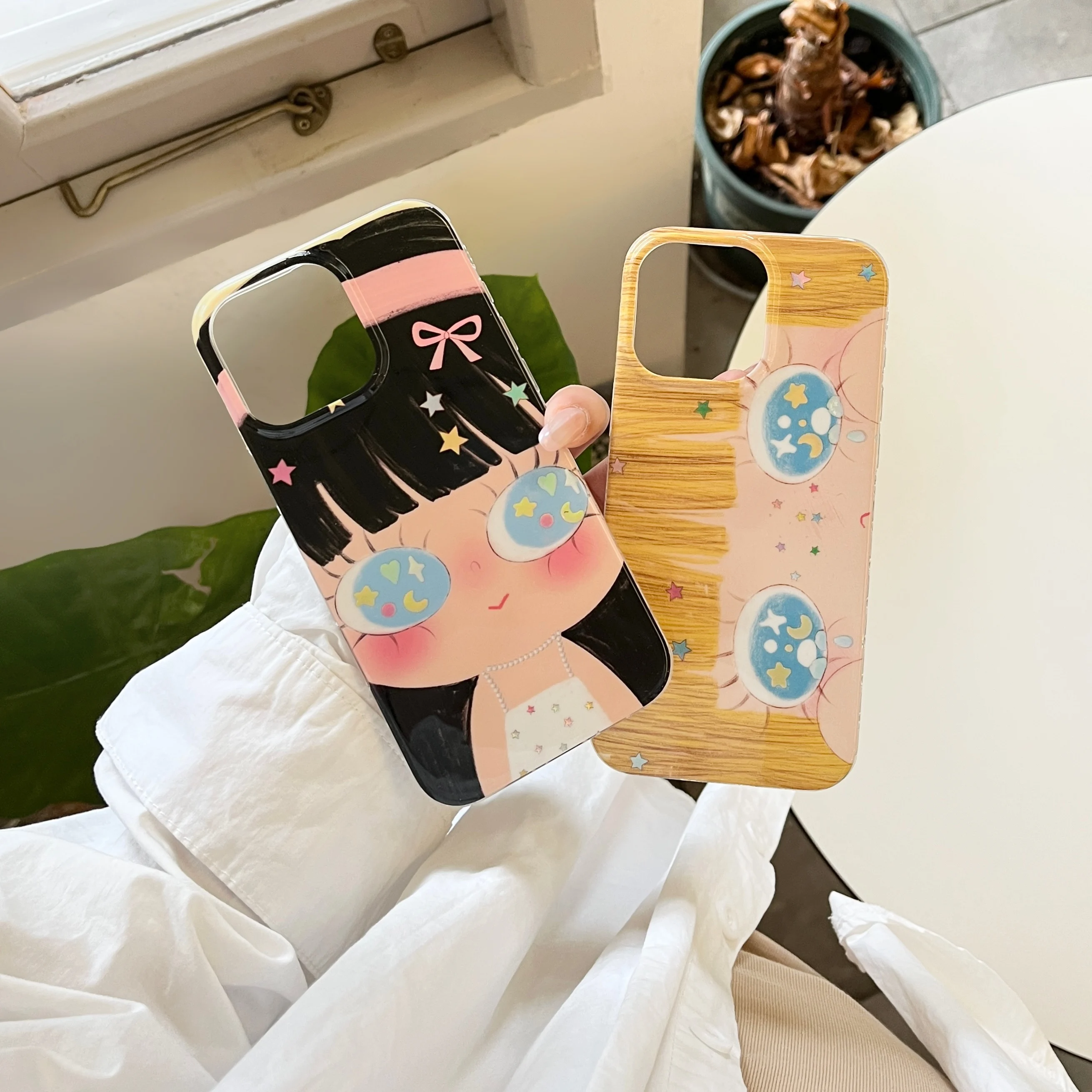 Lovely INS Cartoon Girl Big Glittering Eyes Cute Girly Phone Case