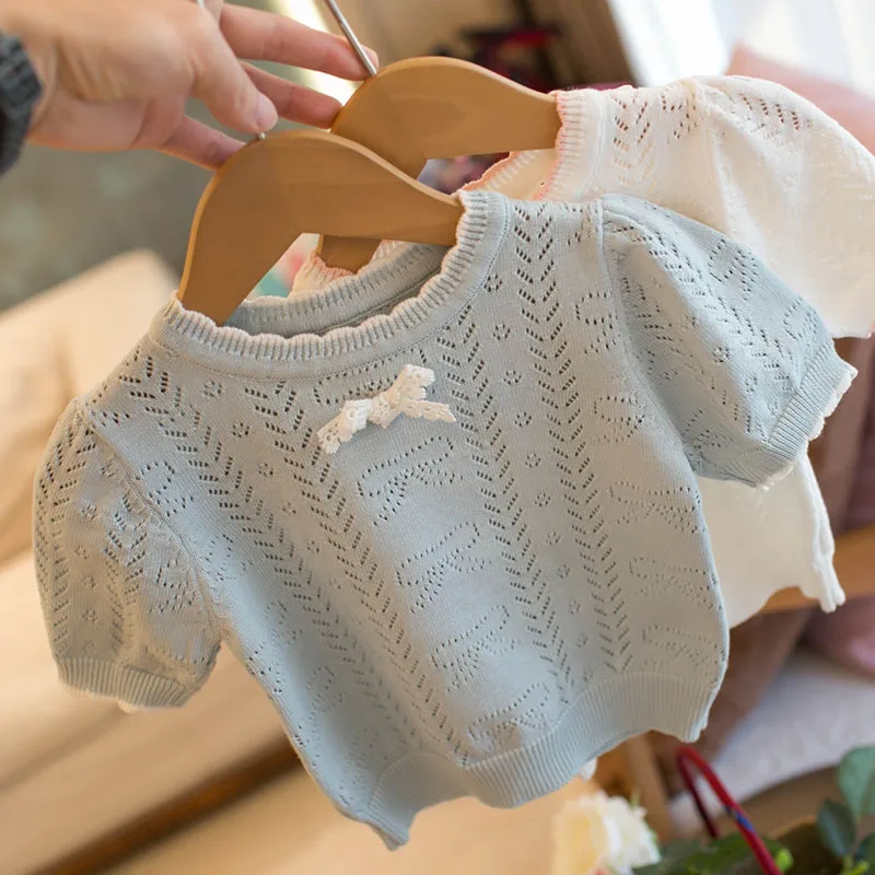 Girls Knitted Short Sleeves Color Blocking T Shirt