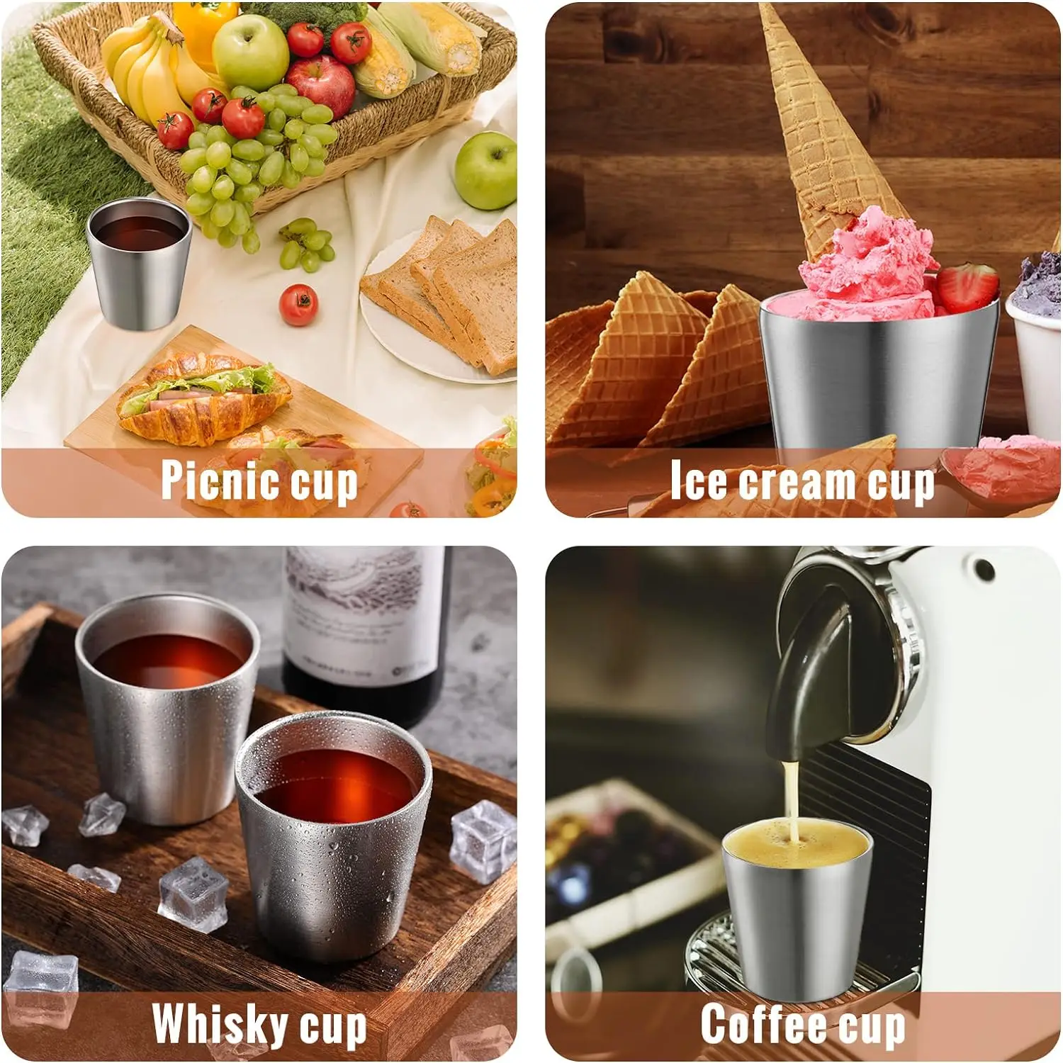 Stainless Steel Cups Double Wall Tumbler Glasses Stackable Insulated Reusable