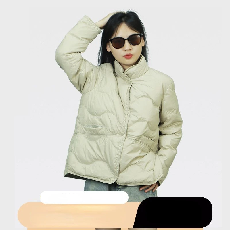 

Легкий и теплый пуховик для женщин, короткая однотонная куртка большого размера в Корейском стиле на белом утином пуху, верхняя одежда, Q537