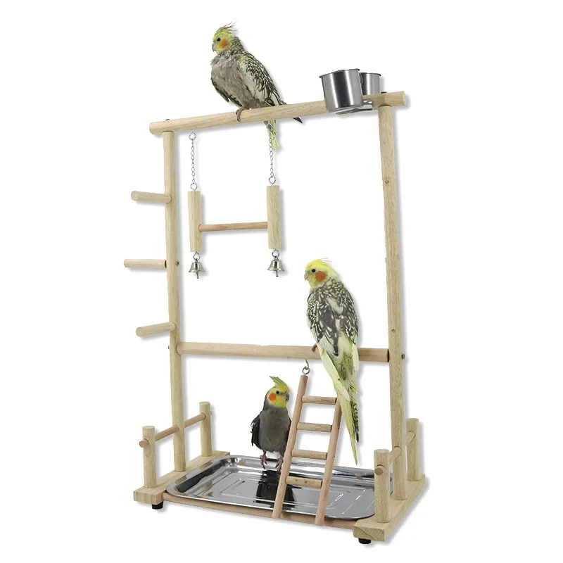 Wooden Bird Swing Toy Birds Parrot Training Perch Stand Playground Climbing Ladder Swing Toys With Bells Bird Supplies Toys