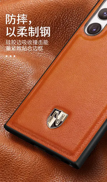 Luxury Solid Color Genuine Leather Phone Case for Samsung Galaxy S23 Ultra S22 Plus