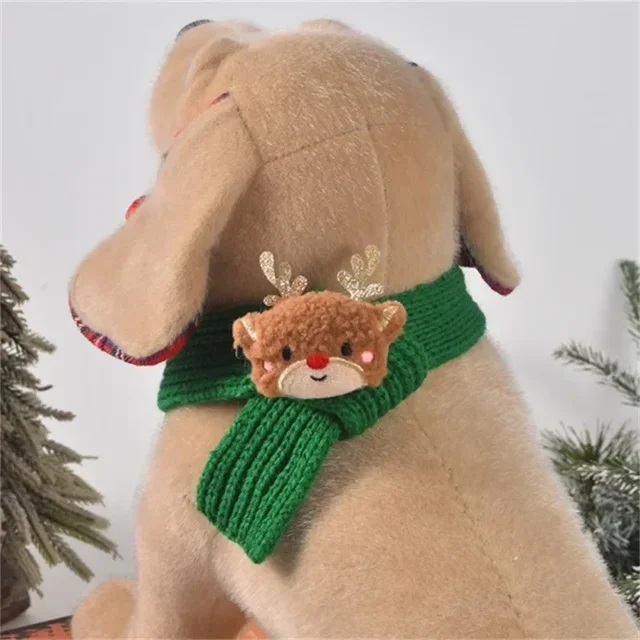 Pets Christmas Scarf Hat Warm Knitted Costume  Cat and Dog Cartoon Elk Snowman Knitted Comfortable Scarf Pet Dress Up Supplies 5