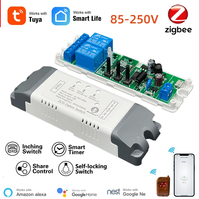 Zigbee 2 Channel 80-250V ZigBee Smart Relay Switch, Self Lock and Momentary  Interlock Working Mode