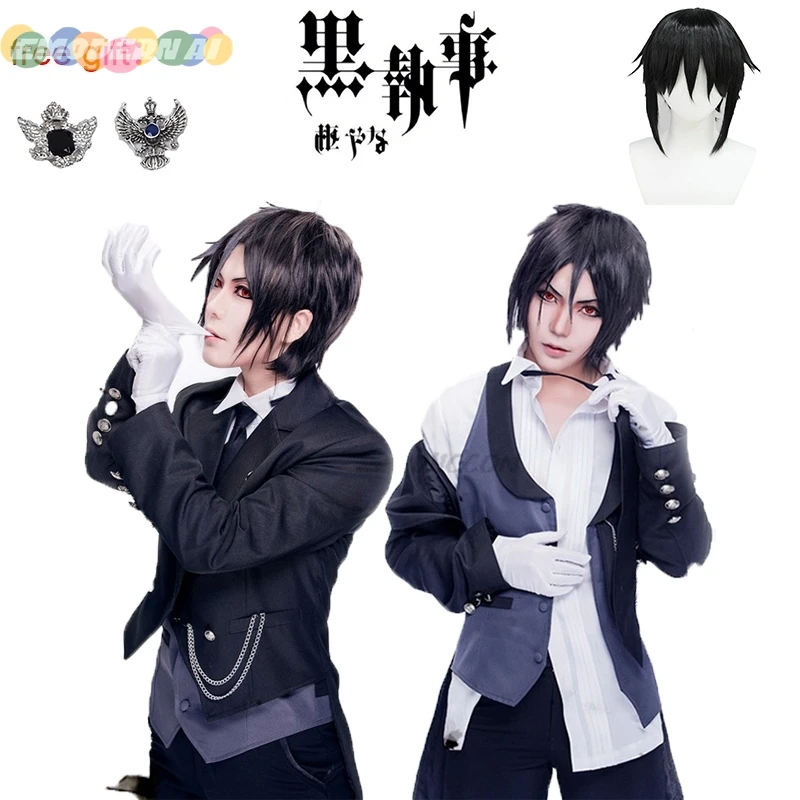 

Anime Black Butler Sebastian Cosplay Cosplay Costume Sebastian Michaelis Role Play Costume Uniform Brooch Dress Coat Tails