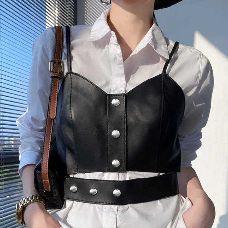 

2023 новый стиль женский однобортный дизайн уличная одежда слинг из натуральной овечьей кожи маленький жилет