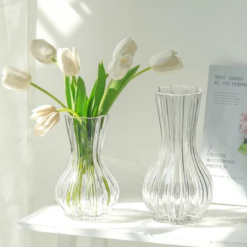 Creative Glass Vase Decoration Transparent Flower Vase Fresh Flowers Hydroponic Transparent Glass Vase Lily Rose Flower Vases