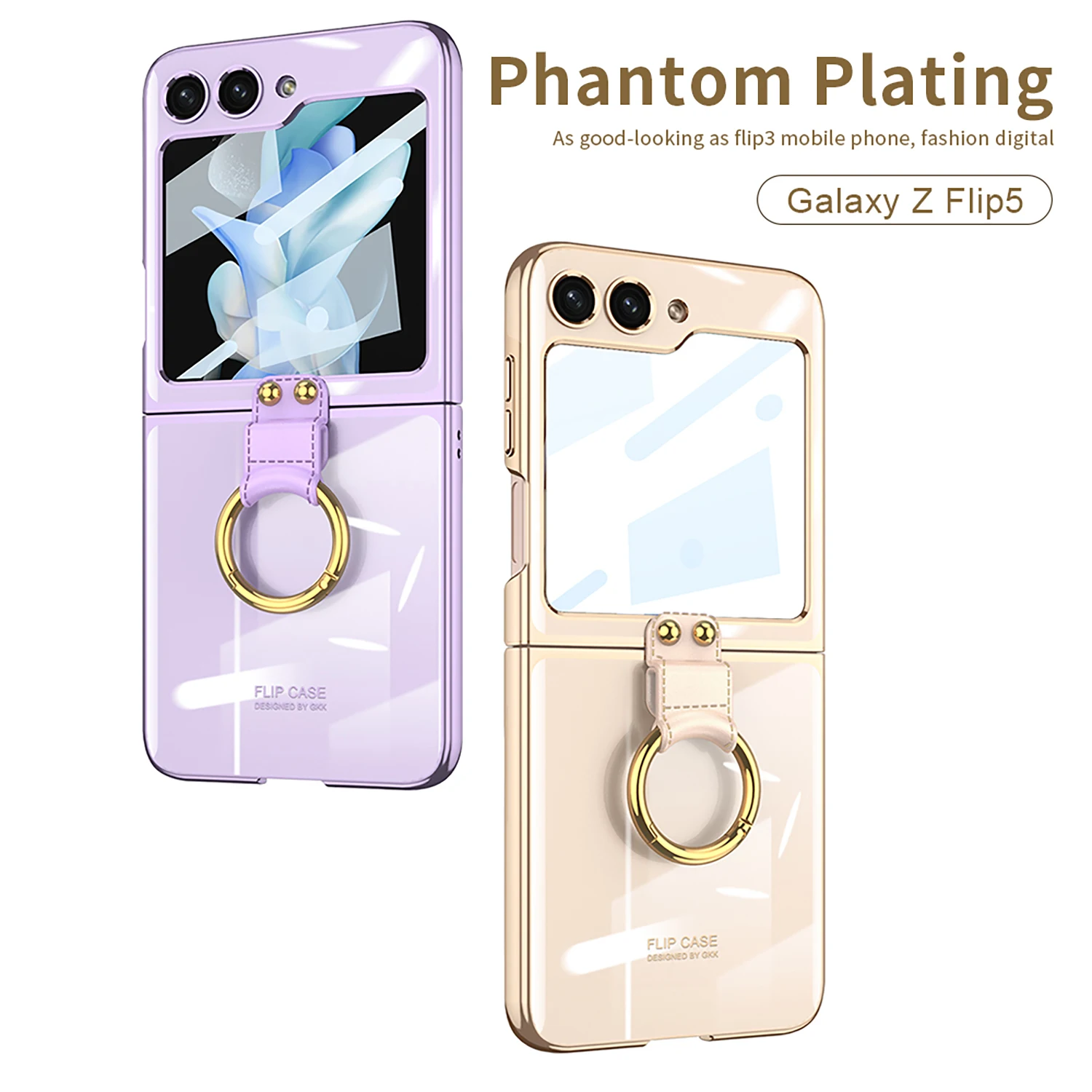 For Samsung Galaxy Z Flip 6 5 4 Case Luxury Electroplated Transparent Ring Holder Screen Film Hard Cover phone case