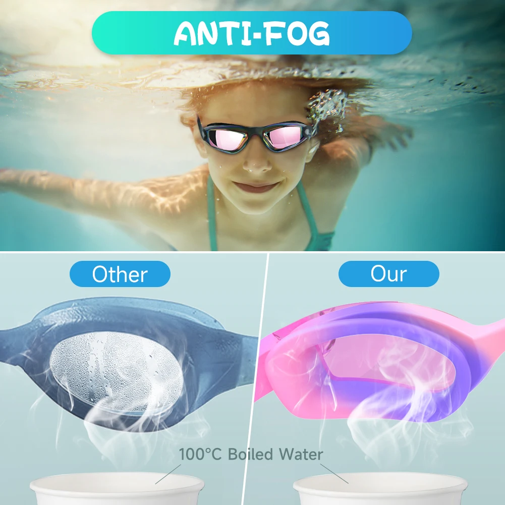 Kids Swimming Goggles Girls Boys Swimming Goggles  Anti-Fog Goggles UV Protection No Leakage Gift Case For 3-14 Yea 2