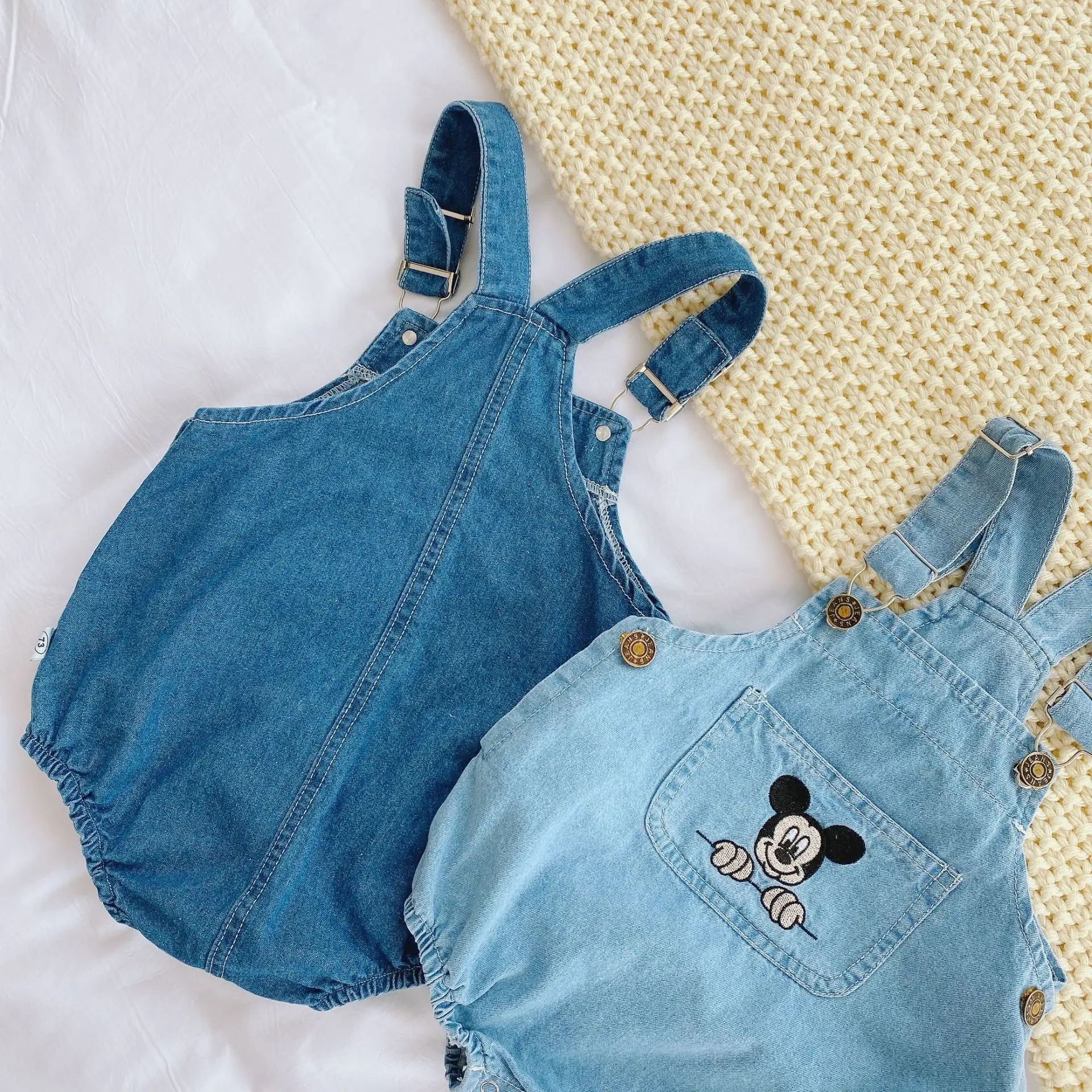 Summer Clothing Newborn Clothes Thin Men's And Women's Baby Outdoor Clothing Denim Jumpsuit Baby Trendy Cartoon Jumpsuit