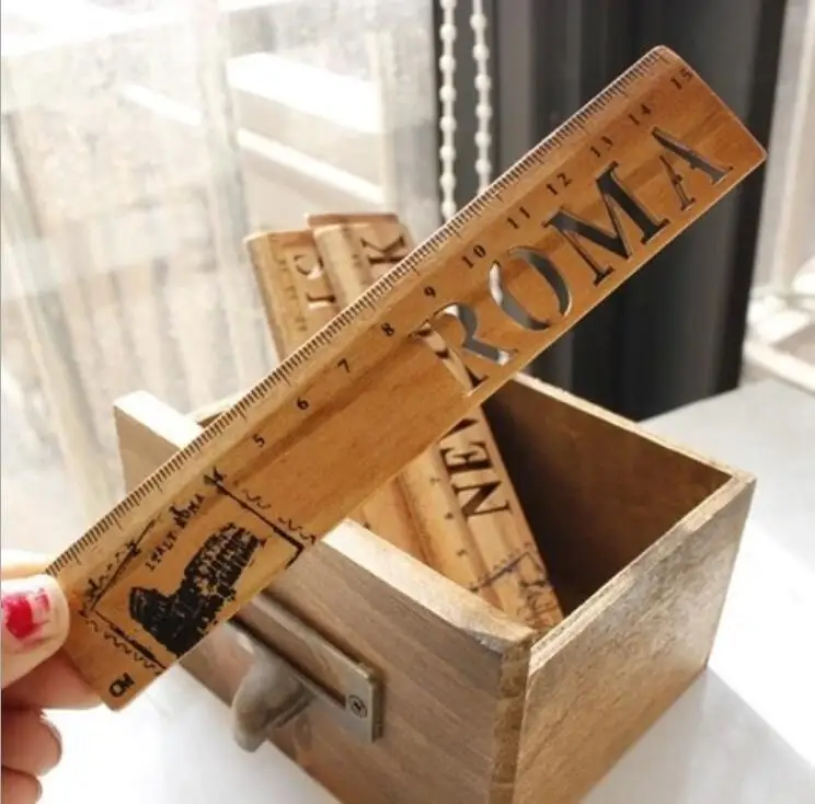 Cute Vintage City Hollow Wooden Ruler bookmark straight ruler 15CM 1Pcs
