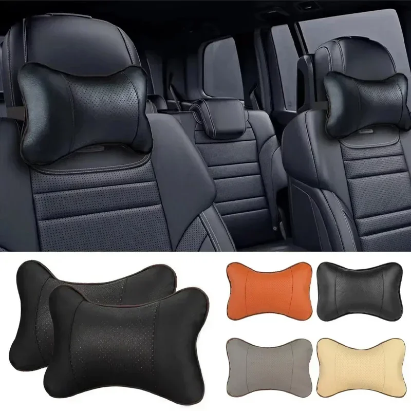 Car Neck Pillow Both Side Pu Leather Car Headrest Pillow Neck Support Cushion For Head Pain Relief 3D Filled Fiber Breathable